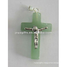 Green Aventurine Stone Cross Pendant with Jesus